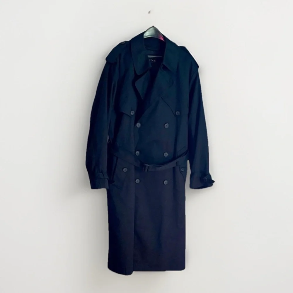 Towne by London Fog Black Trenchcoat Double Breasted Removable Liner Size 42 / L